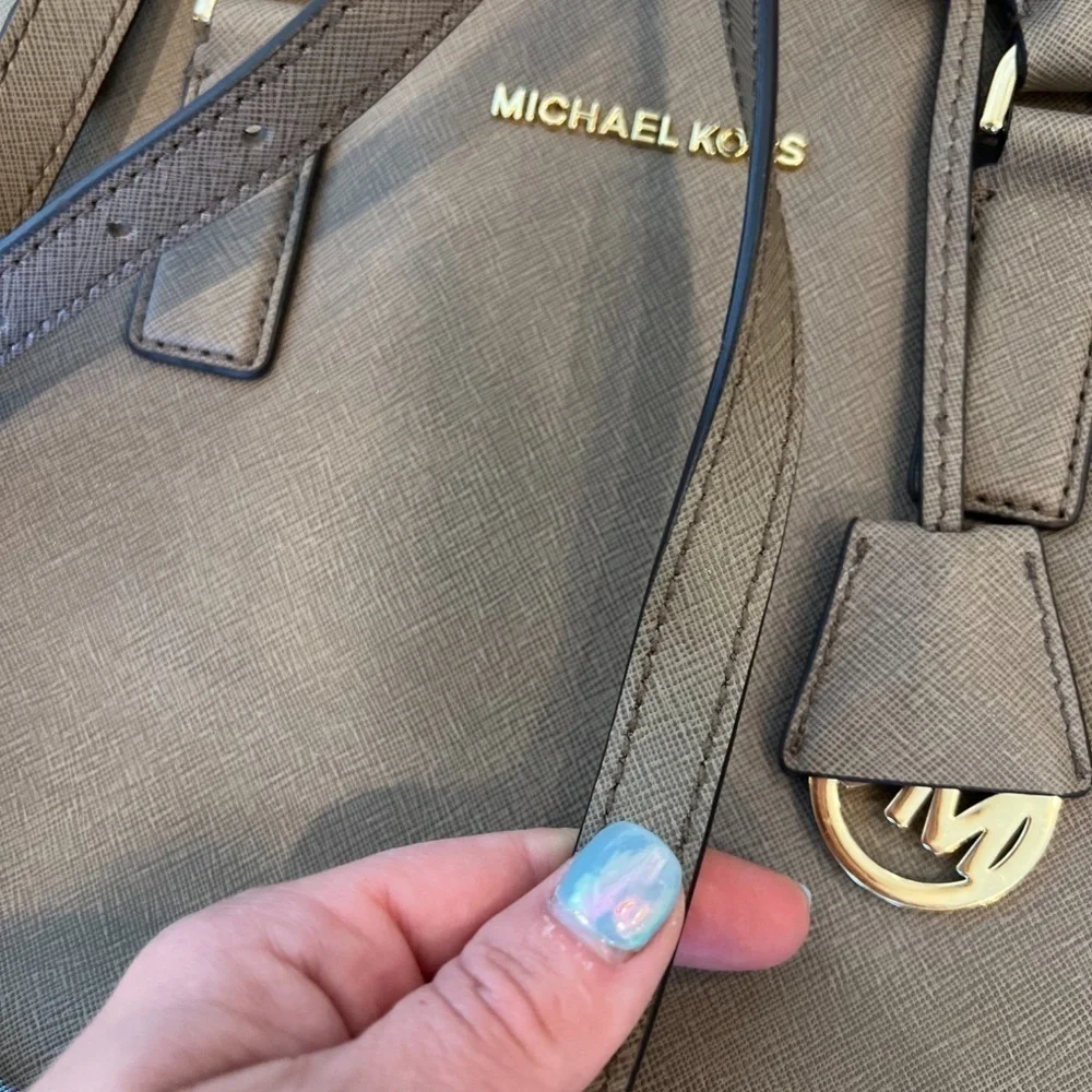 Michael Kors Dillon Satchel Tote Crossbody Bag Saffiano Leather Gray